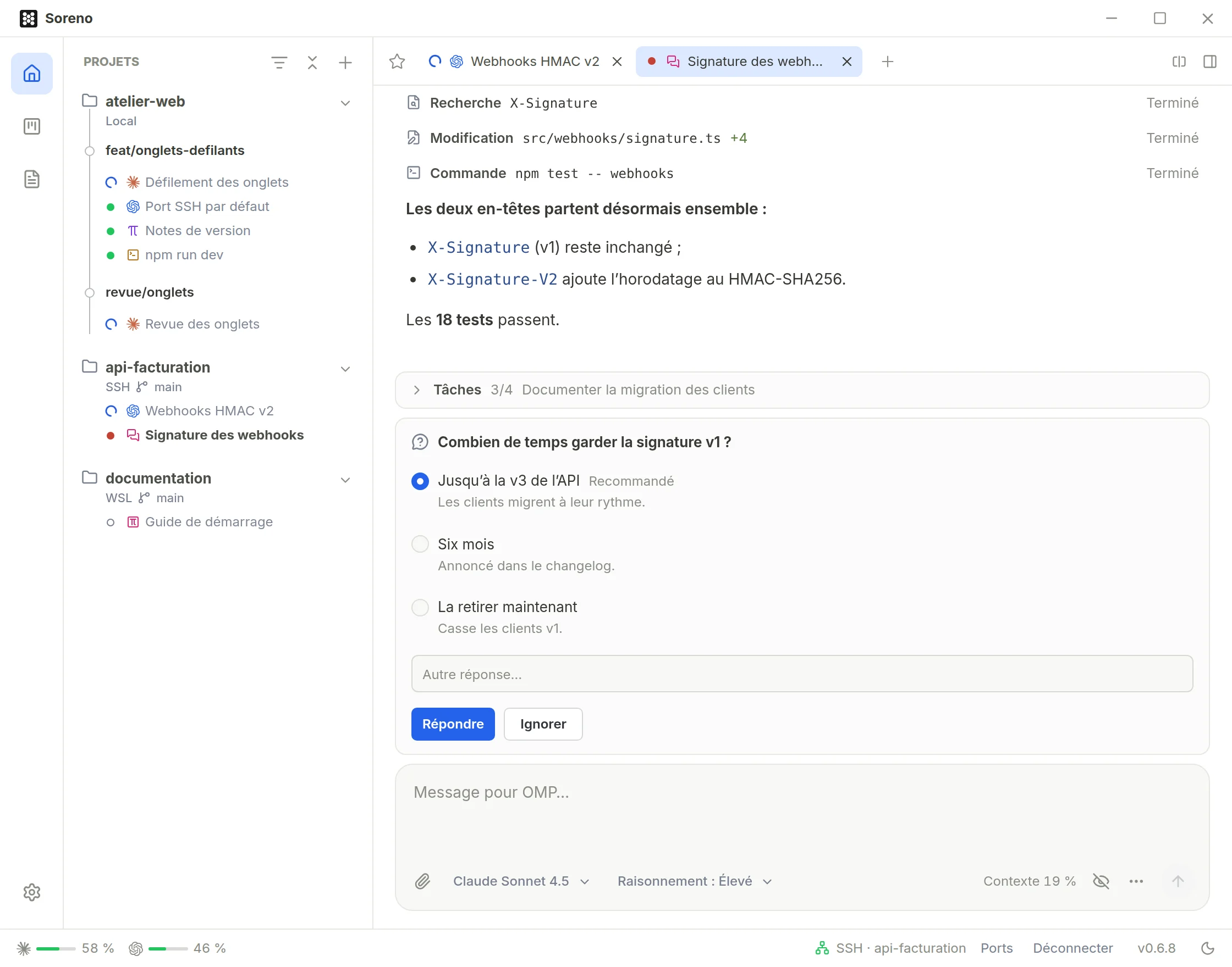 OMP demande combien de temps garder la signature v1, avec trois réponses et la réponse recommandée cochée.